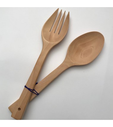 Big spoon & fork in white wood